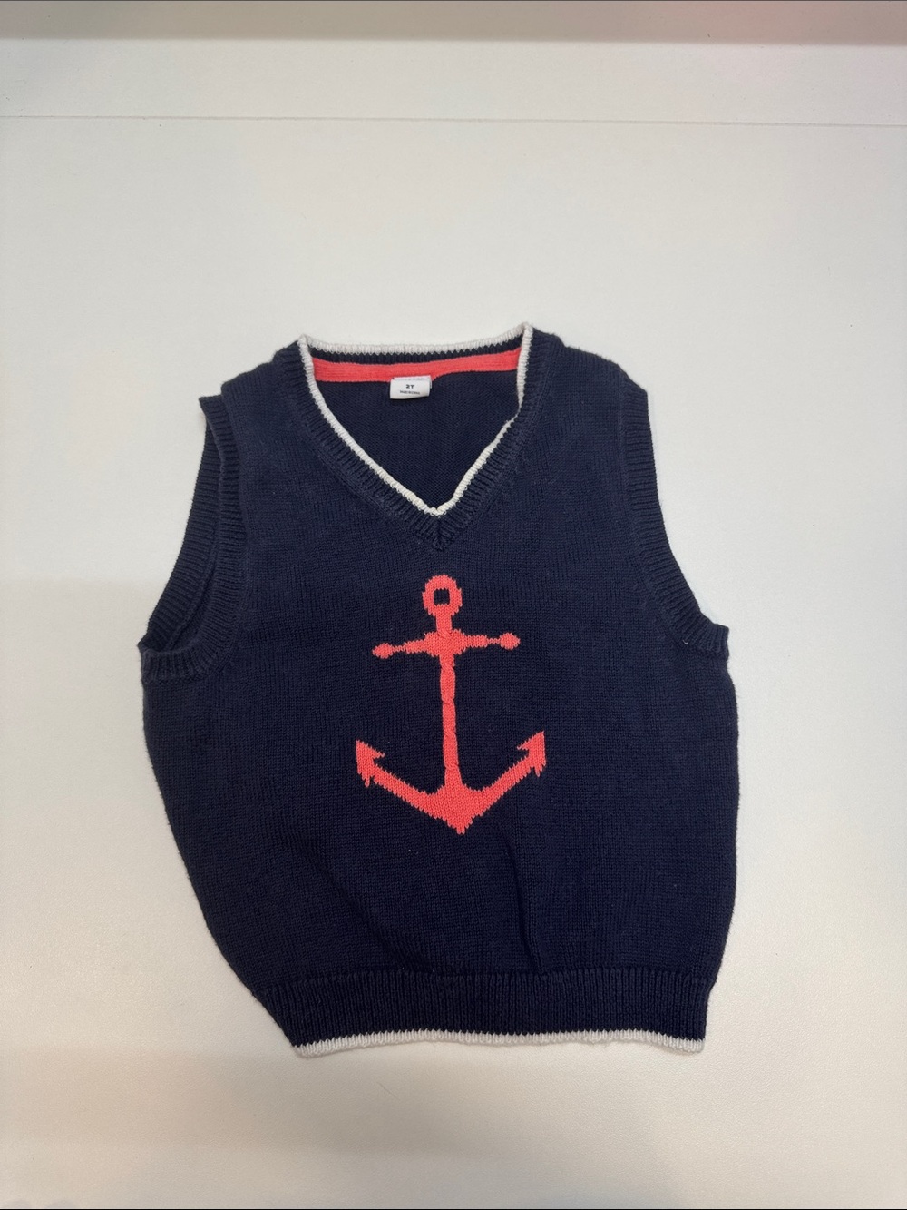 Janie and Jack Navy Kids Anchor Knit Vest - Red Anchor